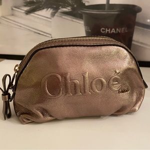 Chloé Metallic Rose Gold Leather Cosmetic Pouch